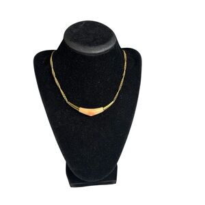 Vintage Trifari gold tone chevron marbled pendant adjustable choker necklace